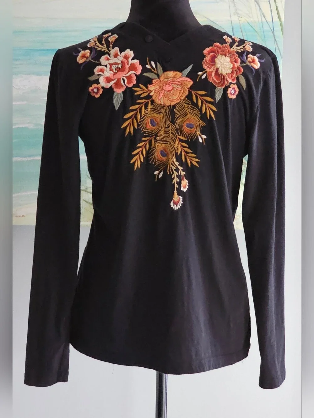 Johnny Was Embroidered Long Sleeve Tee - Picture 2 of 10